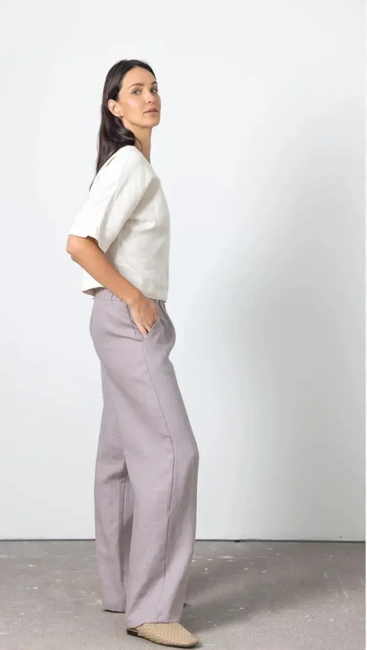 Banana Republic Harrison Slate Gray Linen Wide Leg Trouser Pants Size 14 Career